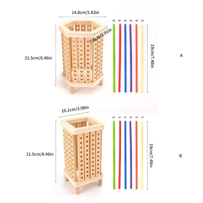 D7YD Educational Hexagon Stapelblöcke Holz farbenfrohes Spielzeug für Kinder Vorschulalter, um Farbenformen und Stabilität zu