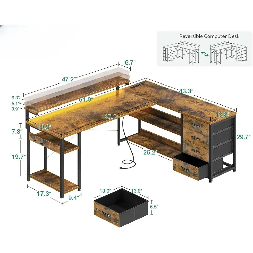 Mesa em forma de L de 61 