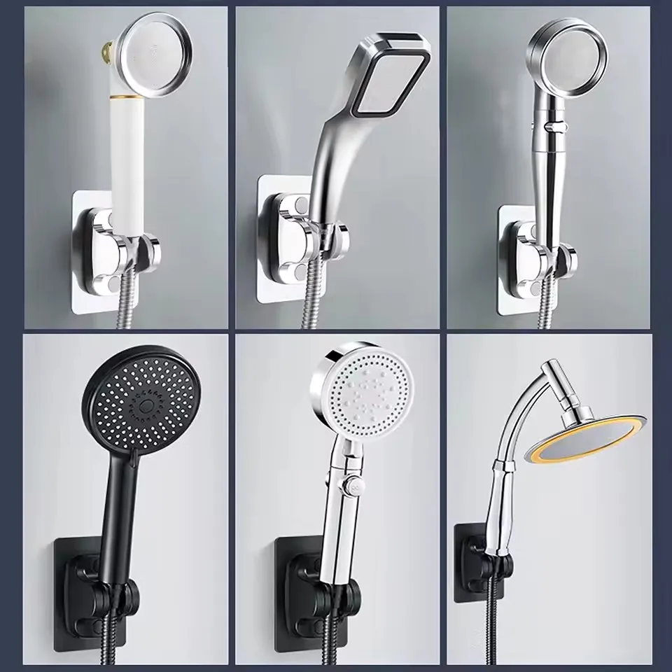 Shower Head Holder Brackets Black Suction Cup Wall Mount Adjustable Support For Bathroom Accessories Without Drill Stand Bath