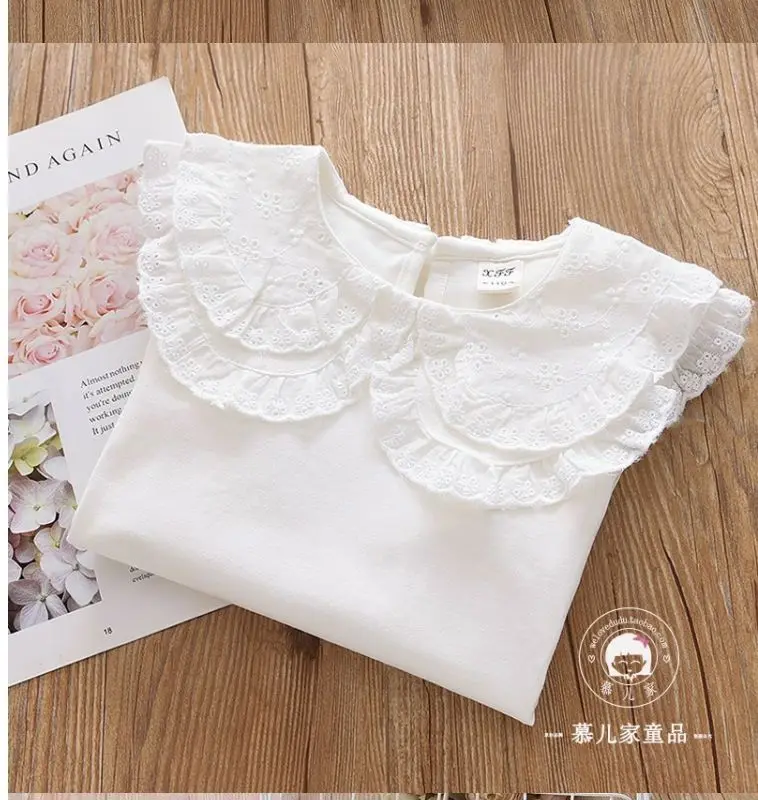 Spitzenbluse mit Peter-Pan-Kragen für Mädchen – weißes Langarm-Oberteil für Babys und Kleinkinder, klassisches, elegantes Hemd für besondere Anlässe – Detail 14