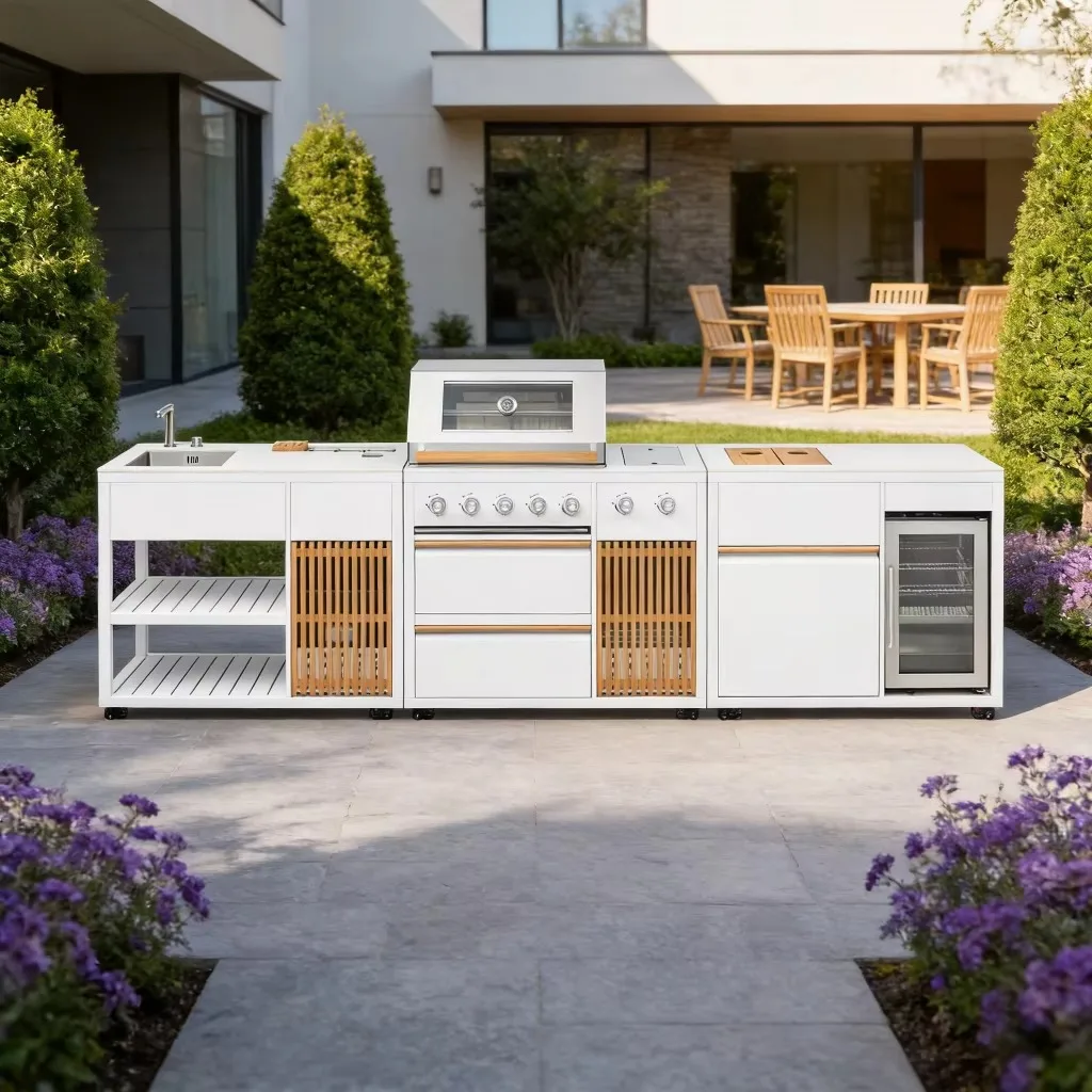 Villa Patio Multi-Functional Outdoor BBQ Table With Stainless Steel Grill Modular Outdoor Kitchen Unit For Backyard Garden Decor