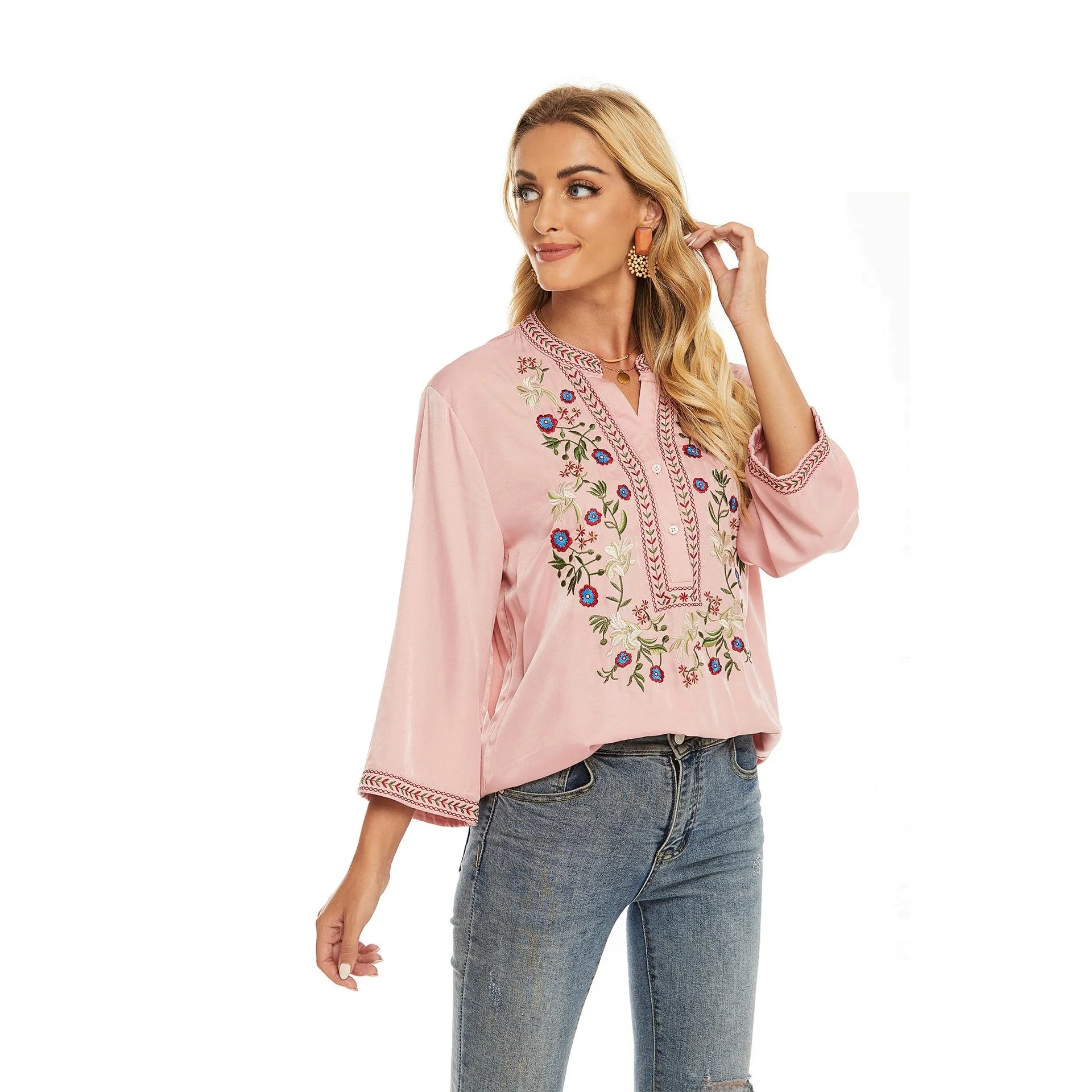 เสื้อสตรีแขนยาวปักลาย ทรงหลวม ผ้าฝ้าย ยืดหยุ่น ทนทาน เหมาะสำหรับฤดูหนาว แฟชั่นผู้หญิง ระดับพรีเมียม