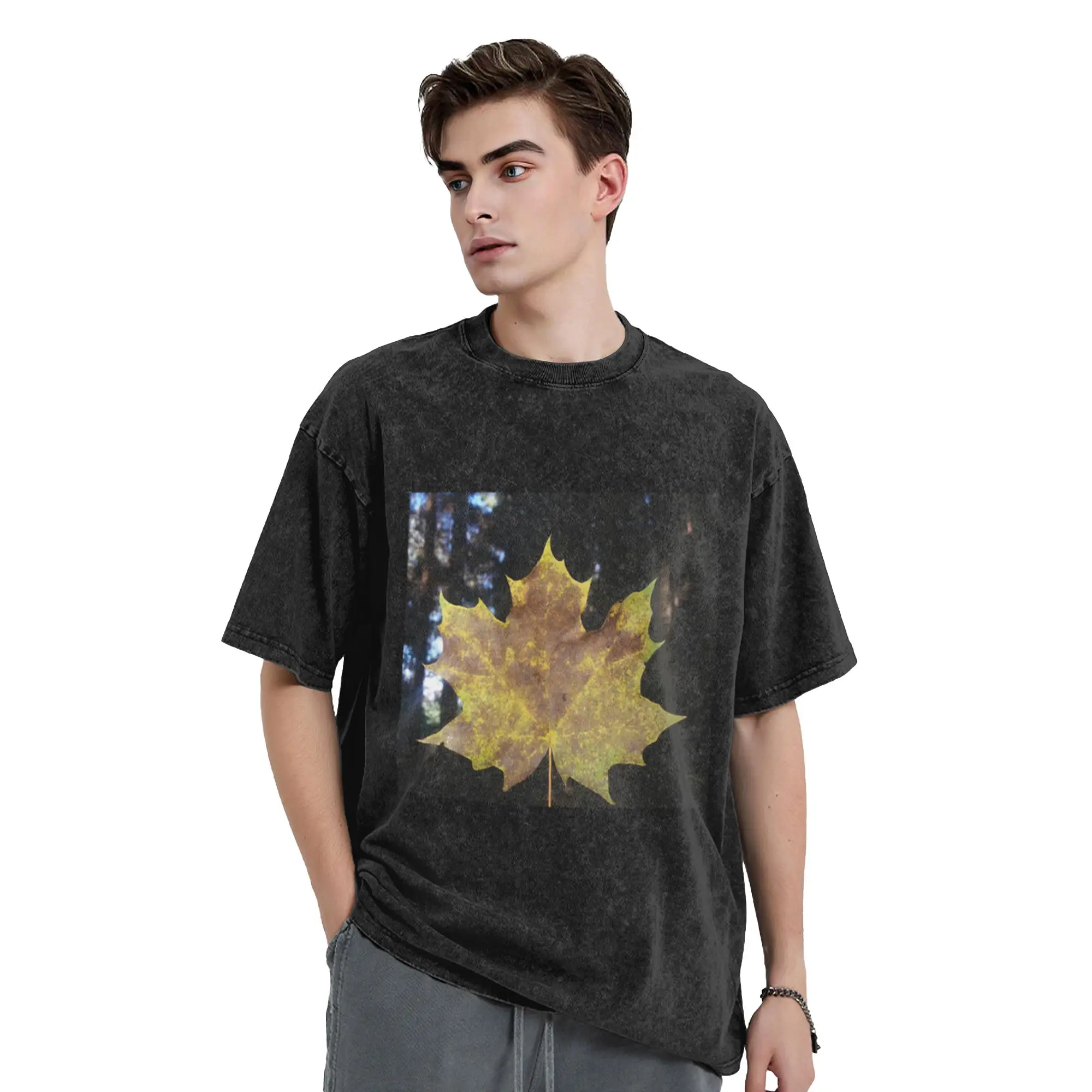 Leaf  autumn Classic Comfort A Washed T Shirt Men's Women's Oversized Cotton Tees Tops