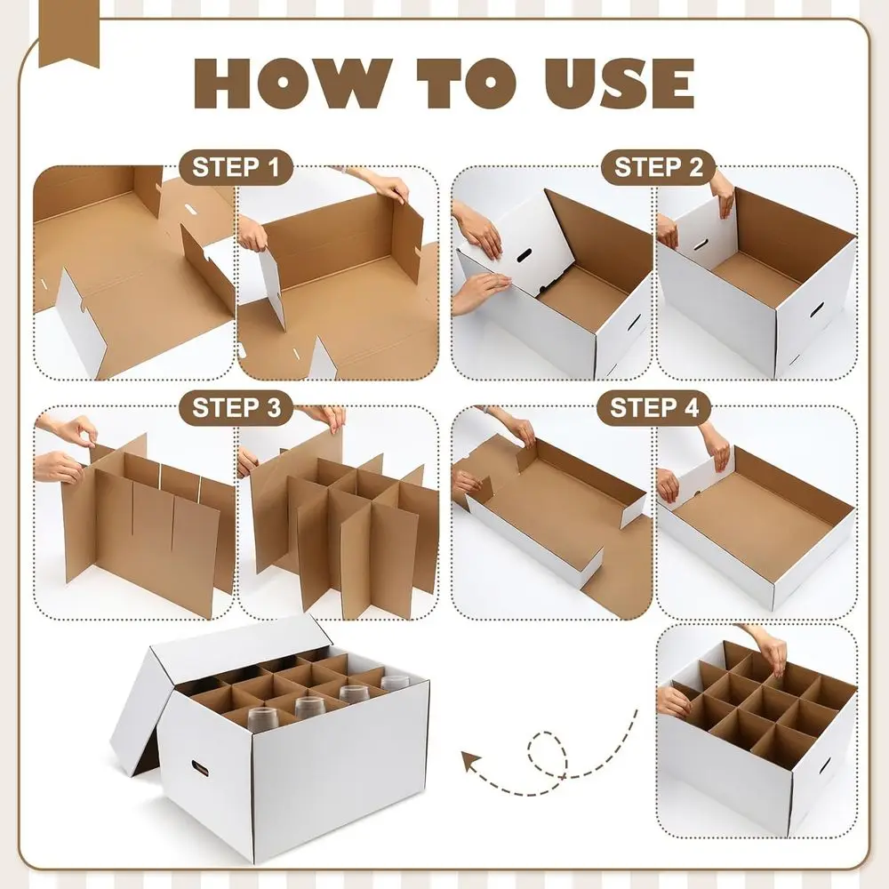 Conjunto de 4 caixas móveis brancas para cozinha e taças de vinho com alças e tampas, 20x15x12 polegadas