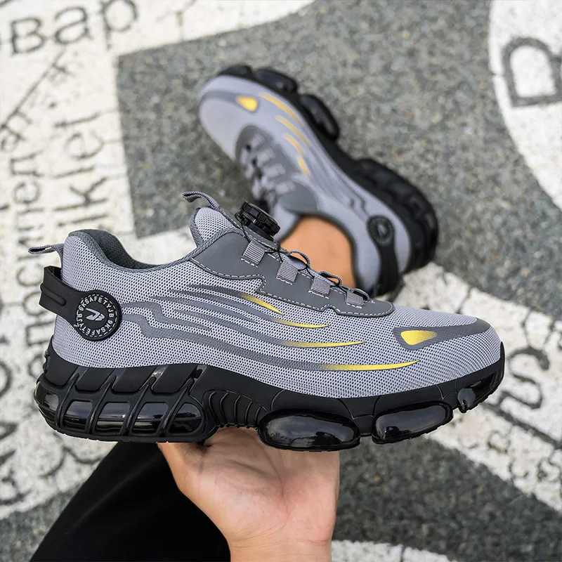 *Rotating Button Lightweight Sneakers Anti-smash Work Safety Boots Puncture-Resistant Work Boots Men Construction Working Shoes