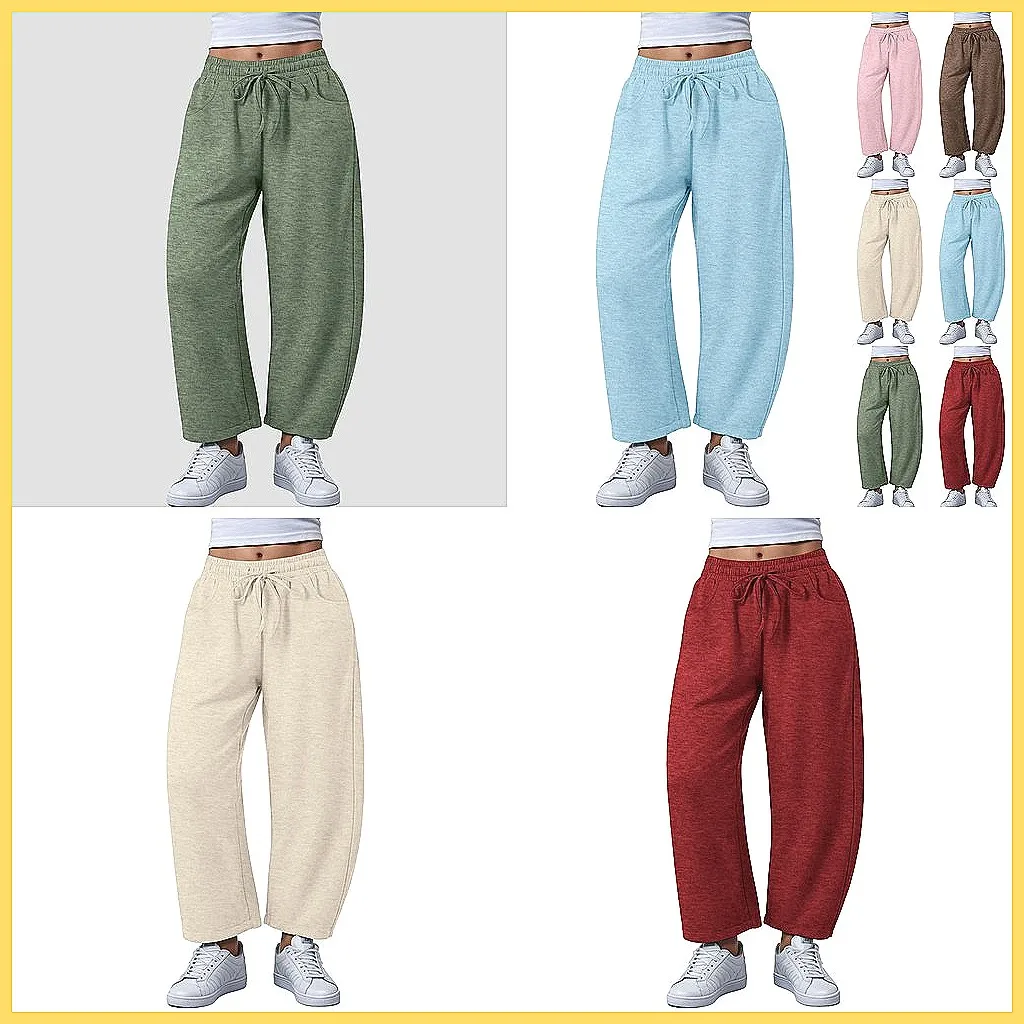 Women's Solid Color Harem Pants with Pockets, Loose Stretch Flared Leg Joggers