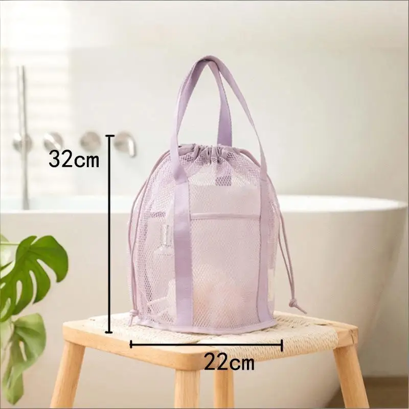 Reise-Kosmetiktasche mit Großer Kapazität aus Netzstoff, Faltbare Casual-Netztasche mit Kordelzug, Seilbündeltasche, Schwimm- und Waschbeutel – Detail 6