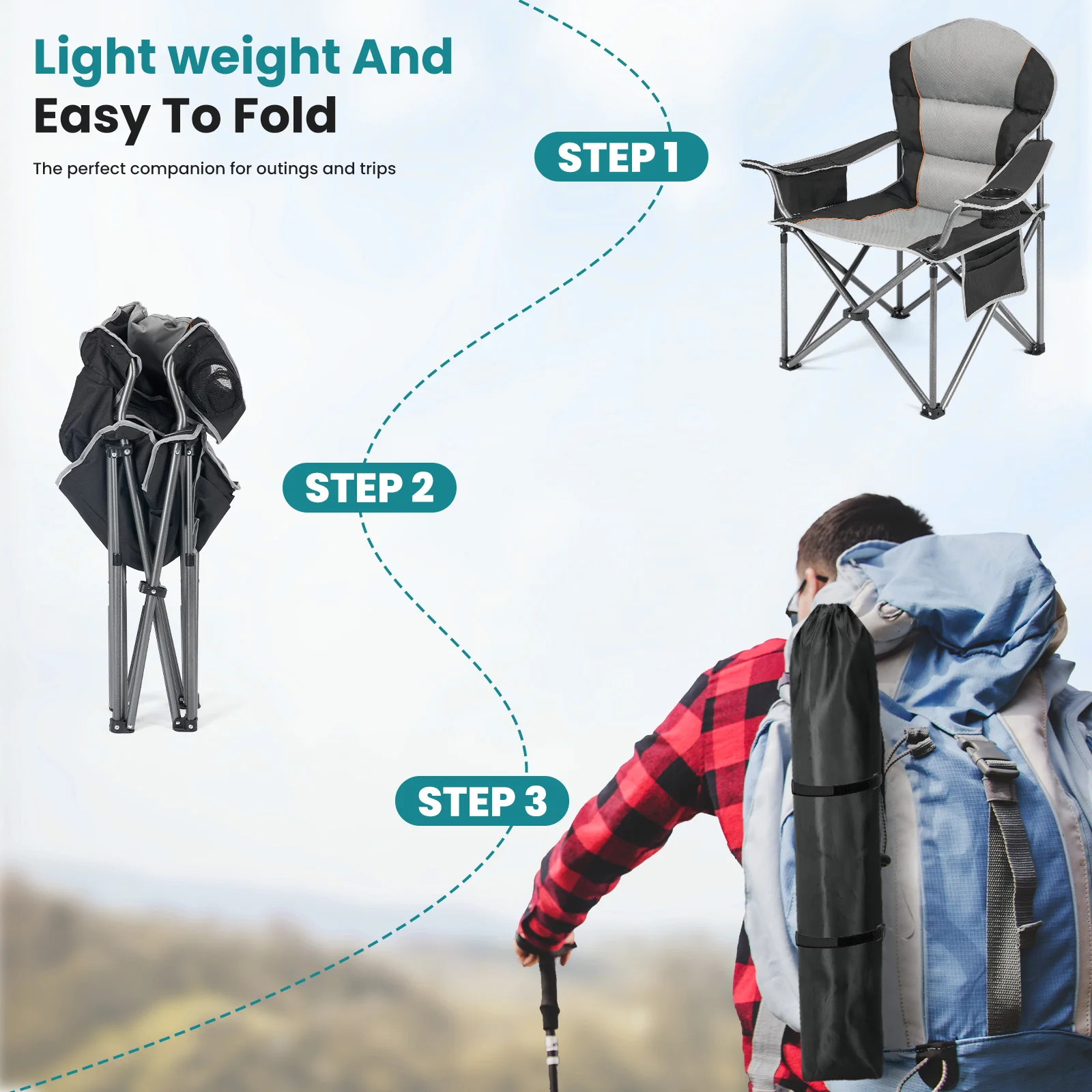 JHK Heavy Duty Camping Chair 450lbs Capacity Portable Folding Chair with Cup Holder Sturdy Steel Frame Outdoor Chair for Camping image 6