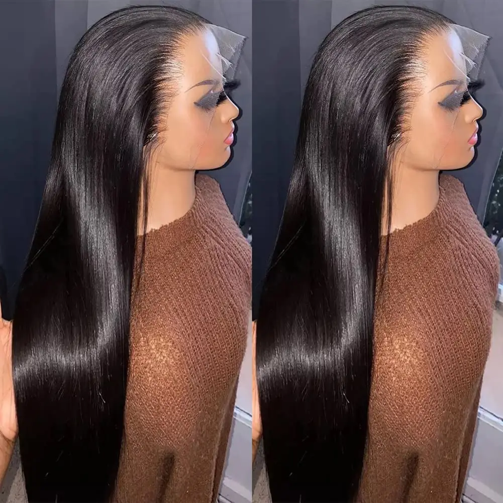 Perruque Lace Front Wig Remy Brésilienne Naturelle, Cheveux Lisses, 13x4, Densité 200%, pour Femme Africaine