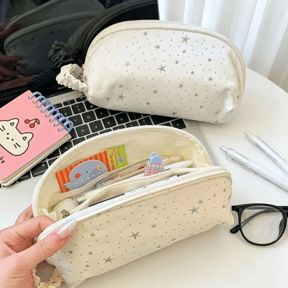 Multi-Compartment Star Polka Dot Pencil Case Shell-Shape Large Capacity Pen Bag Multi-layer Pencil Pouch School Supplies