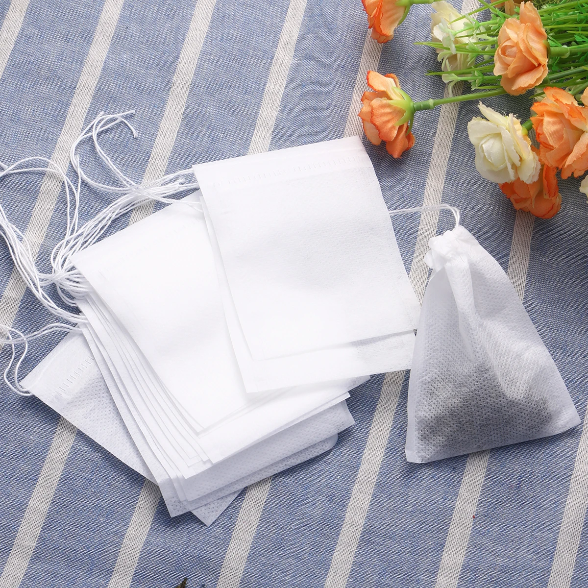 

100 Pcs Tea Bag Loose Leaf Bags Drawstring Filter Empty for Portable Non-Woven Packaging