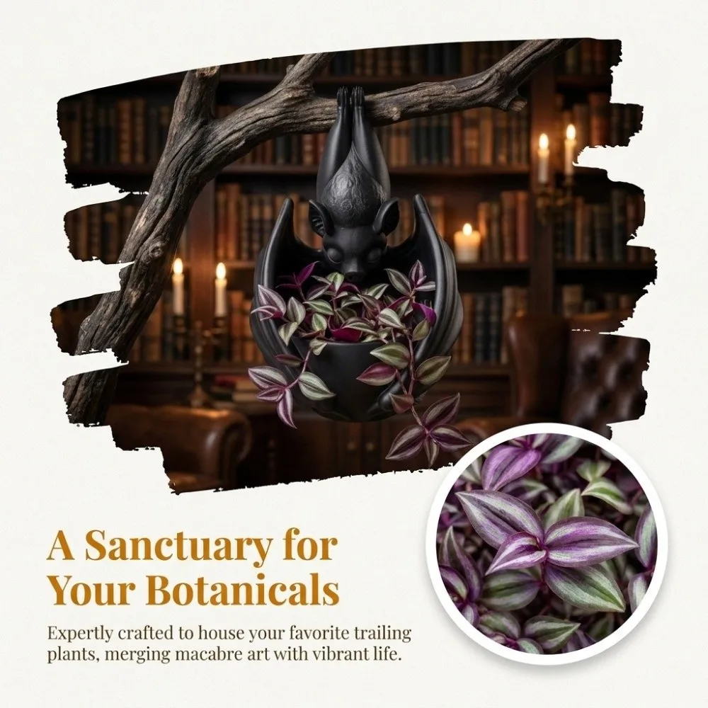 Bat Shaped Bat Hanging Planter Plastic with Hanging Rope Hanging Bat Plant Pot Gothic Style Hanging Plant Container