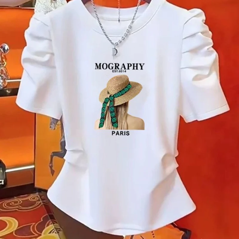 

Harajuku Printing Graphic T Shirts 2025 Summer Pure Cotton O-neck Short-sleeved Tops T-shirts Women Loose Casual Women Clothes