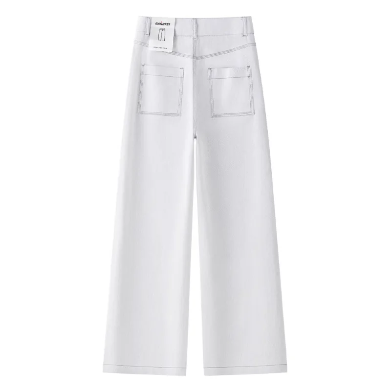 جينز أبيض للنساء، نمط الربيع والخريف، سراويل مستقيمة فضفاضة للتخسيس، سراويل ضيقة واسعة الساق عصرية رائجة البيع #2
