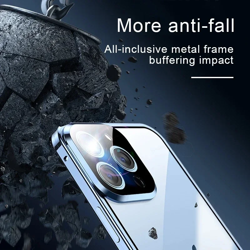 360 ° Pełna Ochrona Metalowa Obudowa z Stopu Aluminium z Magnetycznym Mocowaniem do iPhone'a 17 16 15 14 Pro Max, Dwustronne Szkło, Zatrzaskowy Zamek, Ochraniacz Ramki — zdjęcie produktu 6