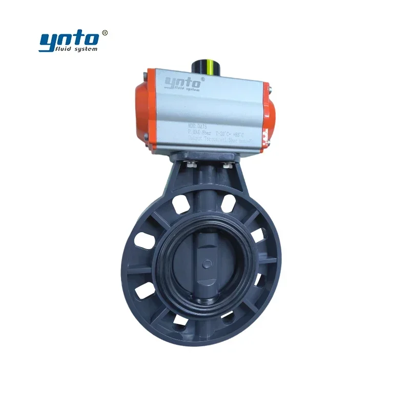 YNTO Valvole a farfalla azionate pneumatiche industriali personalizzate da 4 pollici Controllo del flusso Valvola a farfalla Pn16 Pvc Pp da 3 pollici 6 per il fuoco