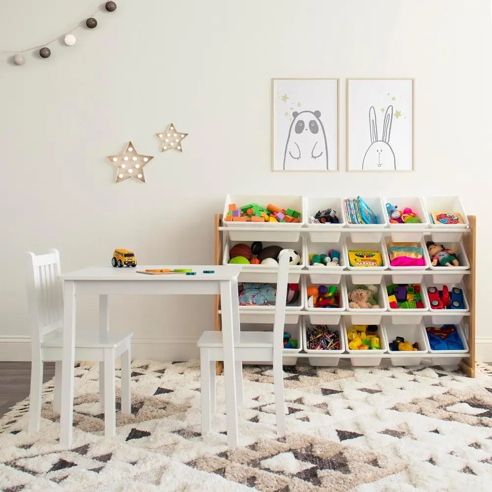 طقم طاولة أطفال مربع أبيض وكرسيين - أثاث خشبي قوي للفنون والحرف اليدوية والوجبات الخفيفة