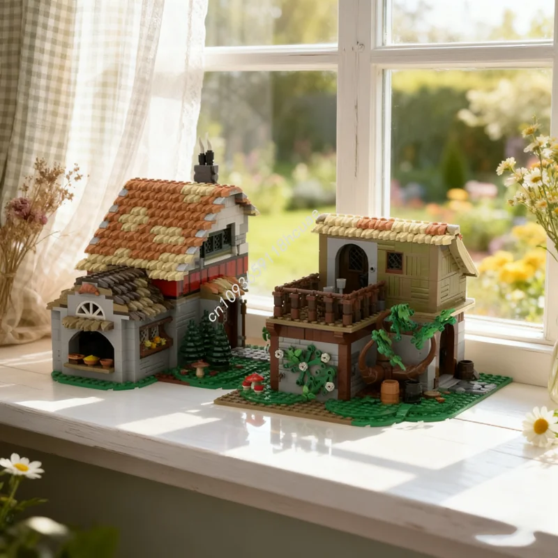 

1487pcs MOC Medieval Bakery House Castleed Model Building Toys Blocks Construction Assemble Idea Education Christmas Gift Kids