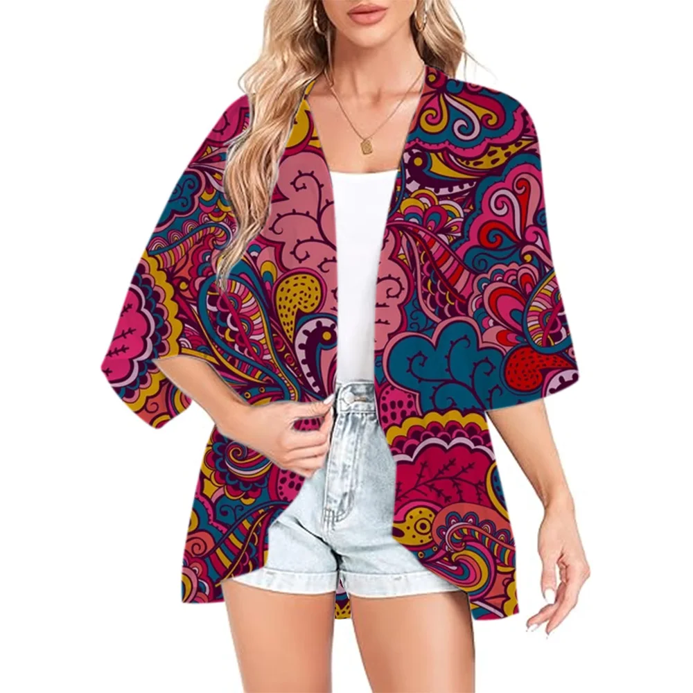 

New Womens Tropical Printed Cardigan Summer Cover Ups Flowy Kimono Cardigan Open Front Dress Print Chiffon Blouse Loose Tops