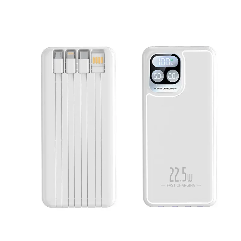 Power Bank 20000mAh Self-contained Cable Fast Charging Mini Ultra-thin BCAK Mobile Power Supply