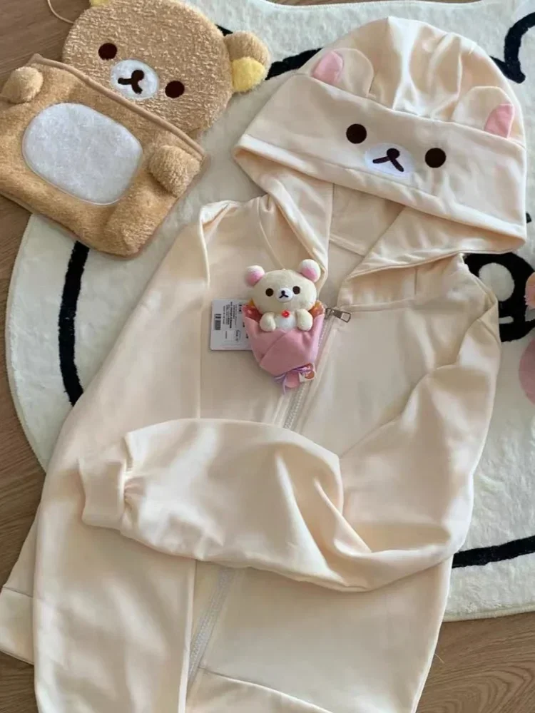 HOUZHOU Y2k Hoodie Harajuku pakaian jalanan wanita gaya Jepang Kawaii manis lucu kartun cetak kaus ritsleting lembut anak perempuan 2024