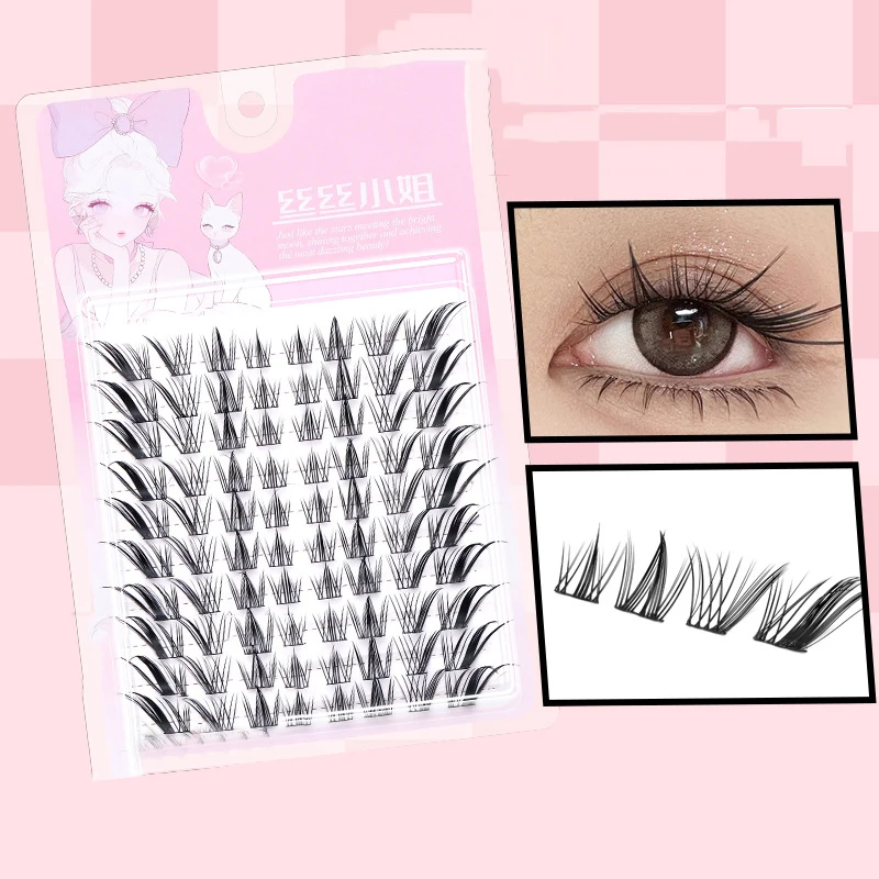 80/100Pcs No Glue Self-adhesive Eyelashes Fluffy Fish Tail Sunflower Thick Curling Lash Extension DIY Anime Eyes Makeup Tool