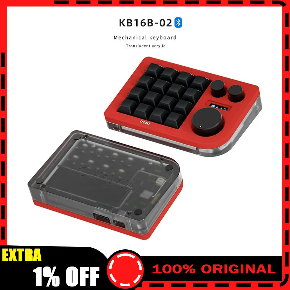 DOIO KB16B-02 Mini Game Keyboard Dual-Mode Hot Plug Shaft Body Wireless Keyboard XDA Height Spherical Keycap Light Weight Gifts