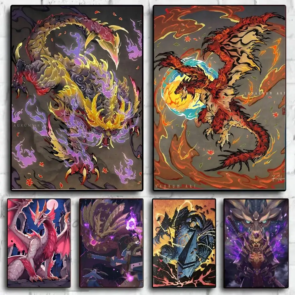 1PC Classic Video Games Monster Hunter Poster Self-adhesive Art Waterproof Paper Sticker Coffee House Bar Room Wall Decor