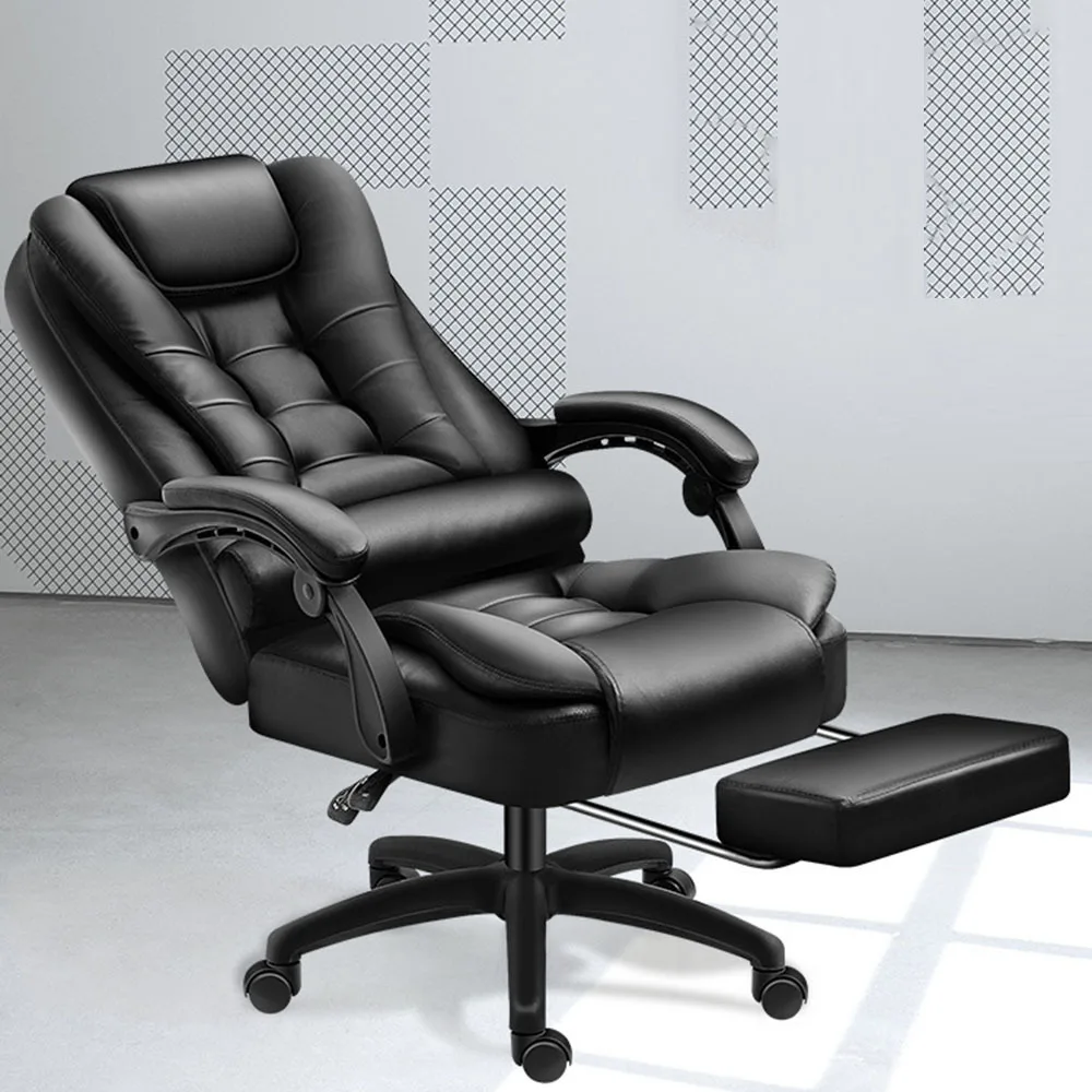 

Rotatable Massage Office Chair High Back Latex Cushion 7 O'Clock Leather Comfortable With Footrest Internet Cafe Gaming Stool