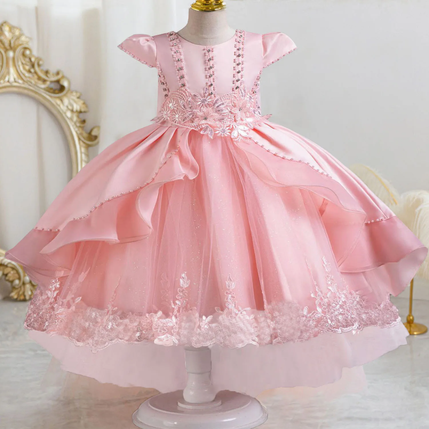 Stunning Cap Sleeves Beaded Embroidered Flower Girl Birthday Party Formal Pageant Dance Party Dress Dress