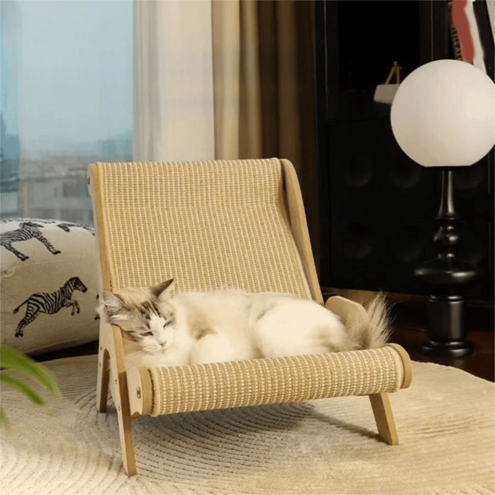 

Wooden 2 in 1 Cat Sisal Chair Elevated Moisture-proof Cat Sofa Bed Wear-Resistant Breathable Pet Rocking Chair