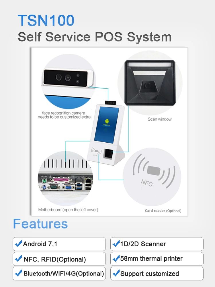 Smart Touch Screen Android All in One Machine Printer Cash Register Supermarket Cashier Desktop Pos Terminal