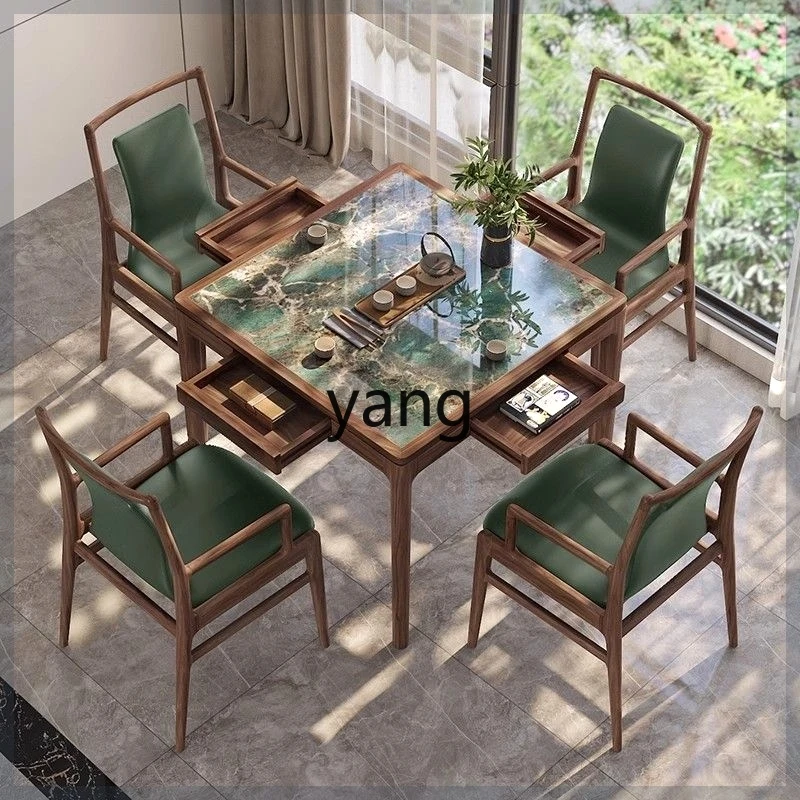 

LH New Chinese Solid Wood Chess and Card Square Table Household Modern Simple Slate Dining Table