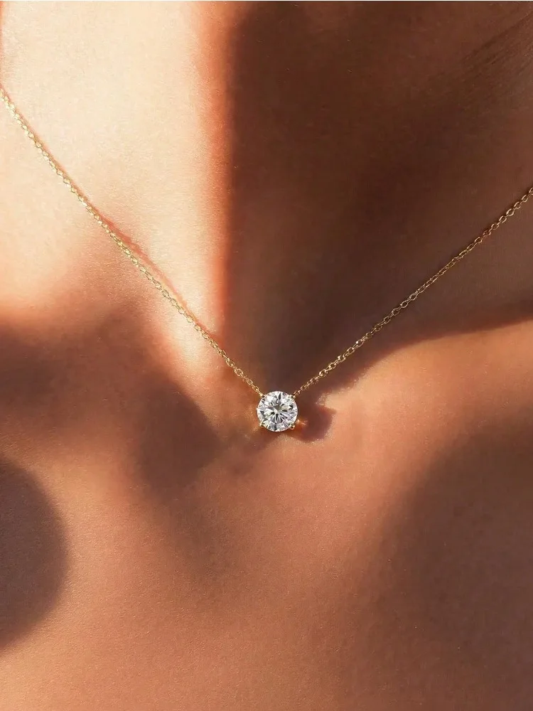 Minimalistische runde Zirkon-Halskette aus 925er Sterlingsilber für Damen, Verlobung, Hochzeit, Party, modischer, hochwertiger edler Schmuck – Detail 5