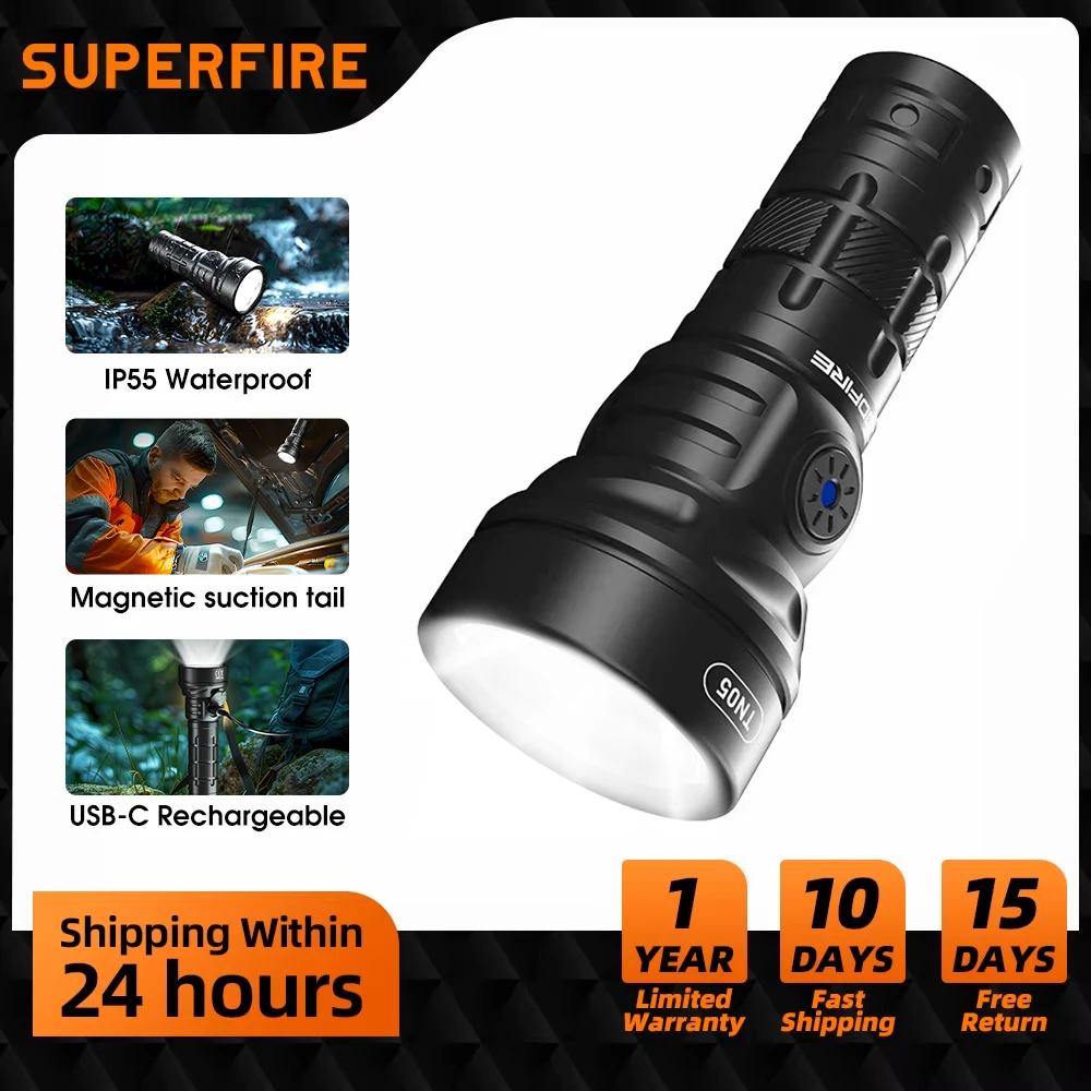 SUPERFIRE New TN05 Mini Flashlight USB Rechargeable EDC Tactical Lantern 18350 Battery High Power LED Torch with Magnet Hand Lam