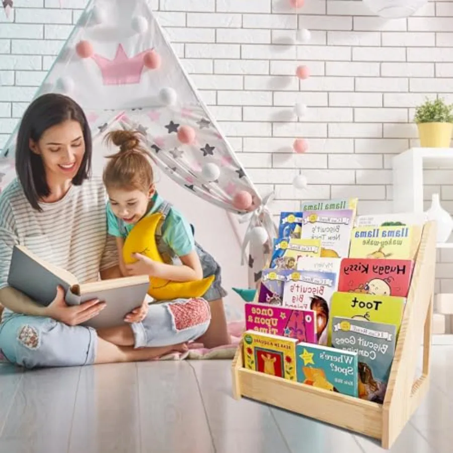 5-Tier Montessori Bookshelf - Front Facing Bookshelf with Back Storage Perfect for Toddler 's Room and Reading Nook Natural
