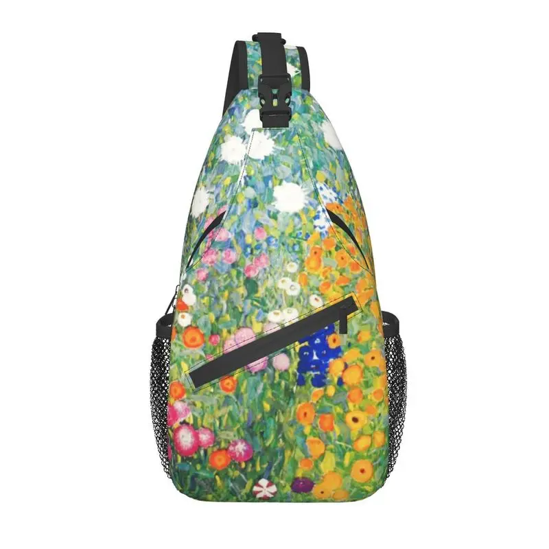 Cool Flower Garden By Gustav Klimt Sling Crossbody Backpack Men Painting Art Shoulder Chest Bags for Traveling