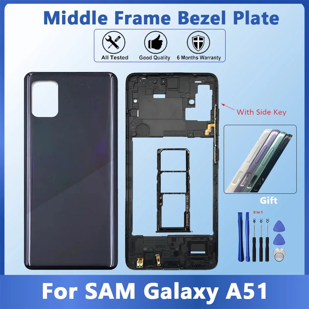 

For Samsung Galaxy A51 A515 A515F A515FN Battery Back Cover A51 Plastic Housing Case Middle Frame Chassis Volume Side Key