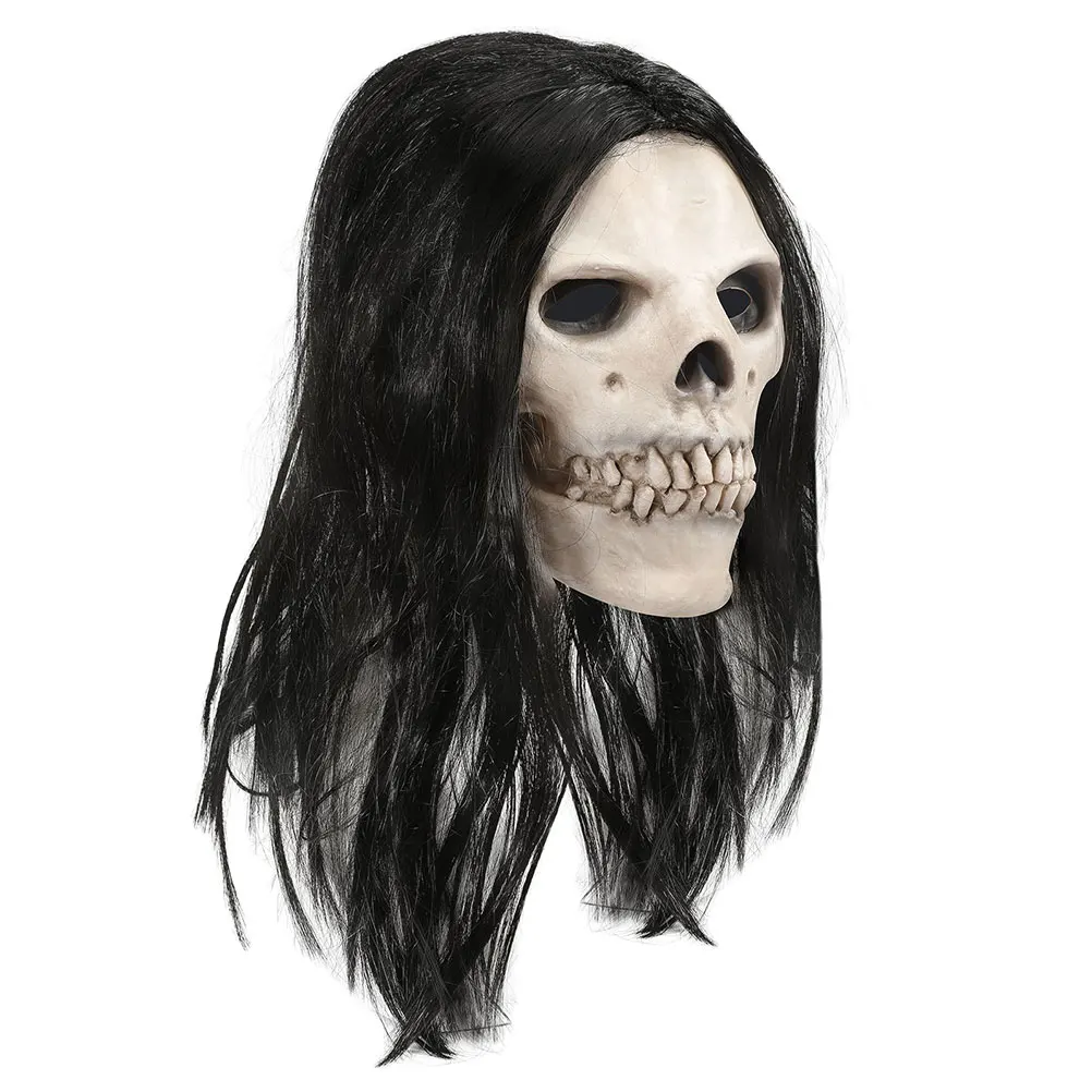 

Halloween Skull Mask with Hair Realistic Latex Full Head Headgear for Adults Scary Cosplay Prop for Party Haunted House