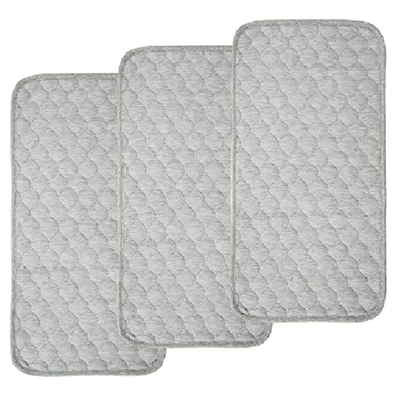 Baby Diaper Pads Bamboo Quilted Thicker Waterproof Changing Pad Liners, 3 Count Gray