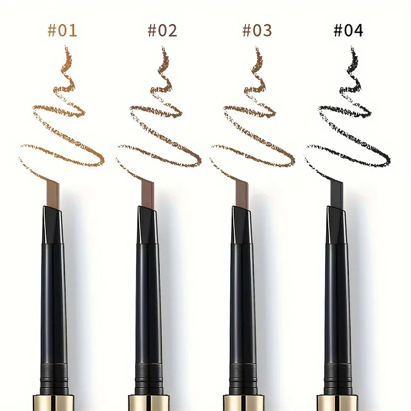 ปากกาเขียนคิ้วแปรง 4 สีสามเหลี่ยมหัวคู่กันน้ําและกันเหงื่อปากกาเขียนคิ้วพร้อมแปรง ง่ายต่อการใช้คิ้วสีน้ําตาลทําให้