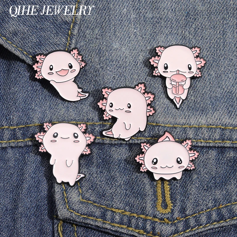 Alfileres esmaltados de salamandra, broches de colección de dragón Hexagonal rosa, insignias de solapa, joyería de animales, regalo para niños y amigos