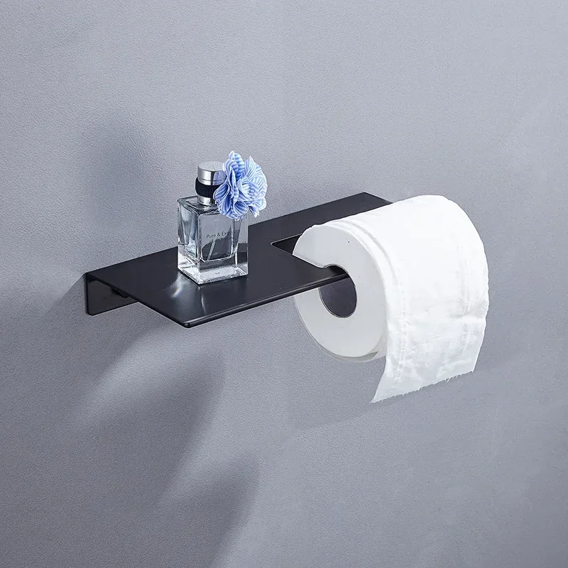 Black White Silver Toilet Tissue Roll Paper Holder Bathroom Shelve Storage Towel Rack Wall Mounted Kitchen Basket Accessories