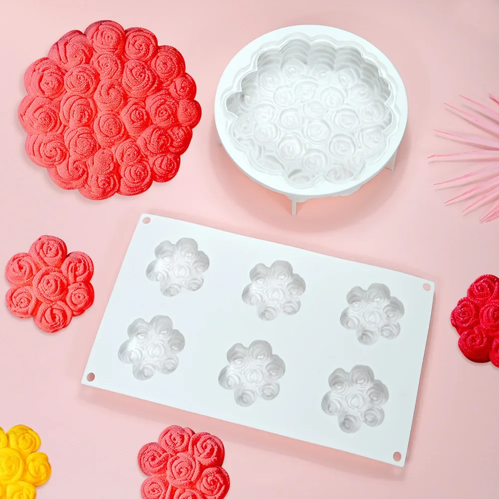 6 Flower French Mousse Silicone Single 7 Inch Rose Cake Mold DIY Chocolate Baking Tool