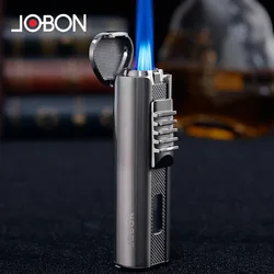 JOBON Outdoor Camping Windproof Butane Gas Lighter Turbo Powerful Torch 3 Blue Flame Jet Straight Metal Cigar Lighter Men's Gift