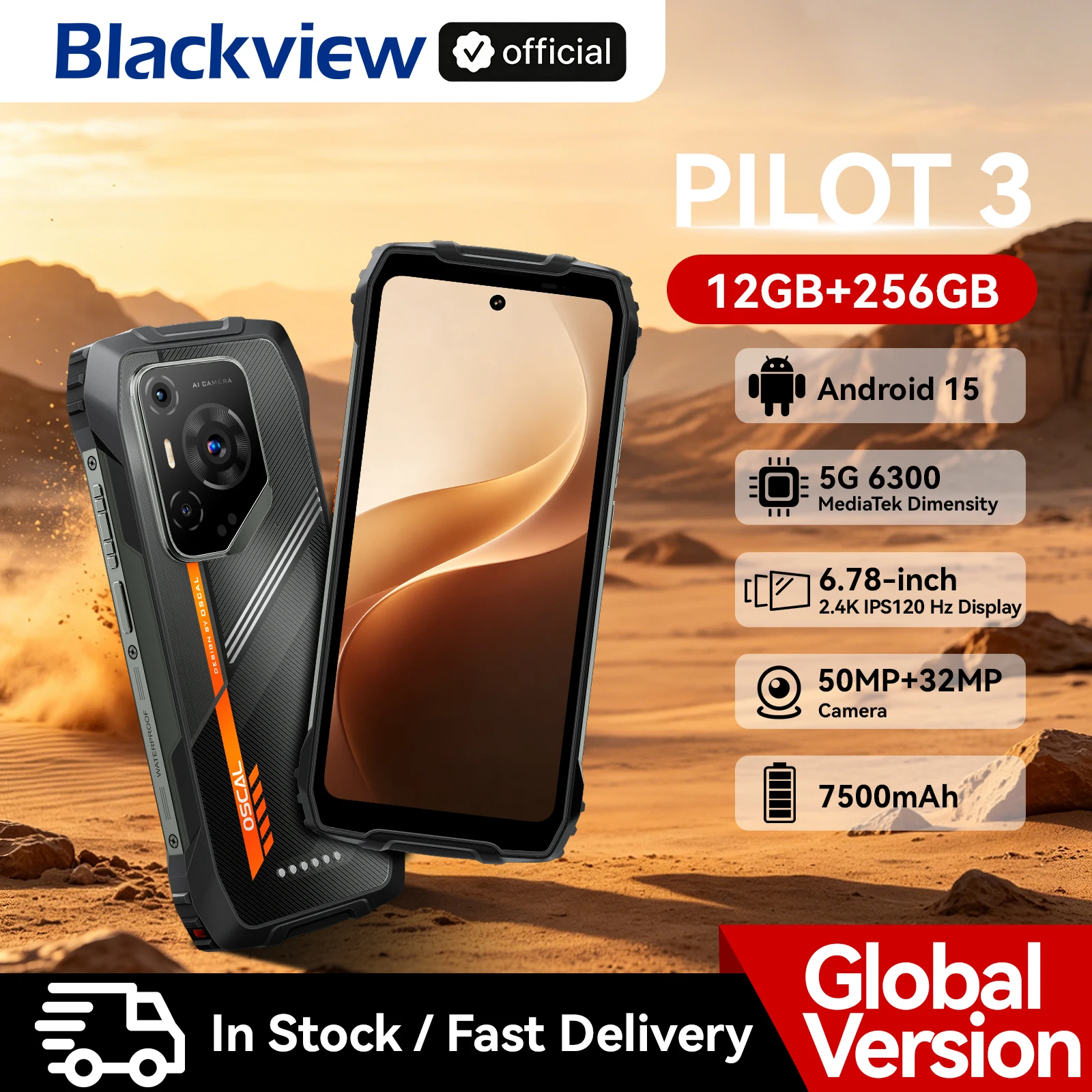 Teléfonos Móviles Blackview OSCAL PILOT 3 5G, Smartphone Resistente con IA, MTK 6300, Pantalla de 6.78 Pulgadas 2.4K 120Hz, 12GB 256GB, 7500Amh