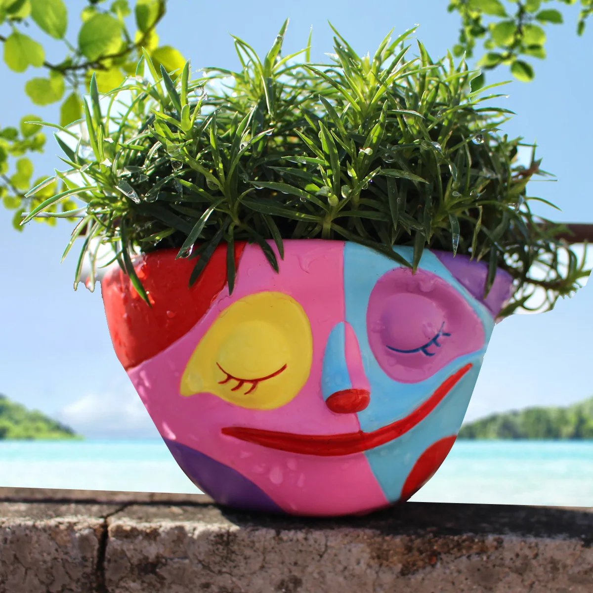 

Resin Colorful Face Planter Indoor Outdoor Garden Flowerpots with Drainage Holes Home Terrace Living Room Decoration Accessories