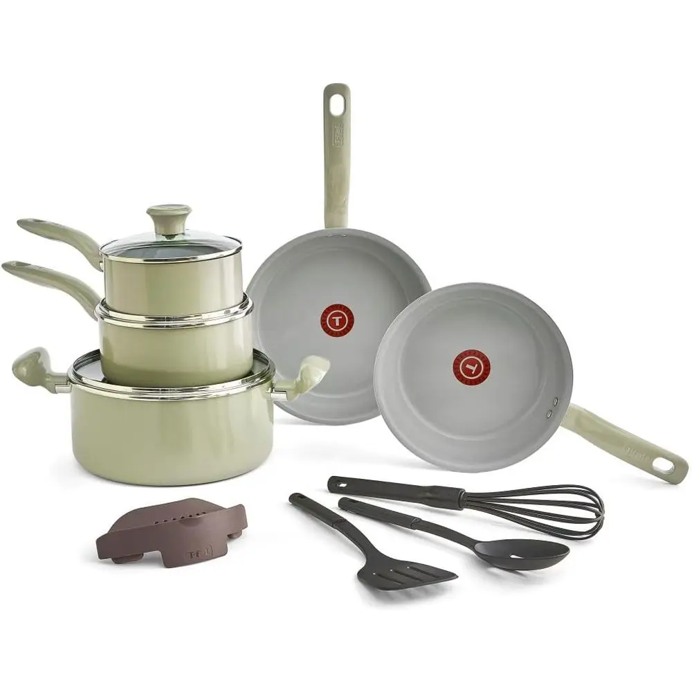 

12 Piece Nonstick Cookware Set, Oven Safe 350, Pots and Pans, Fry Pan, Kitchen Tools, Green