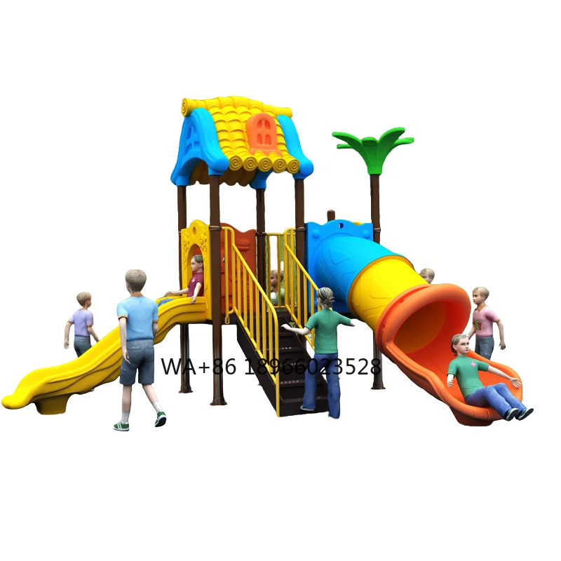 

Large Outdoor Metal Garden Playground Equipment with Plastic Children's Slides Sale Amusement Toys Facilities for Kids