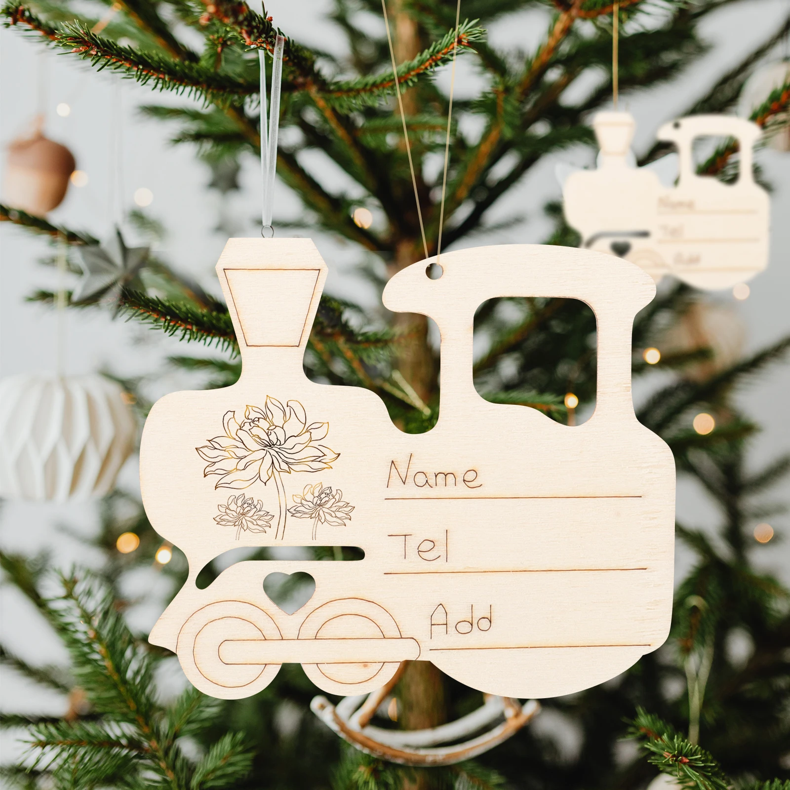 

25 Pcs Wood Chips Wooden Pendant Train Ornament Decorations Unfinished Trains Hanging